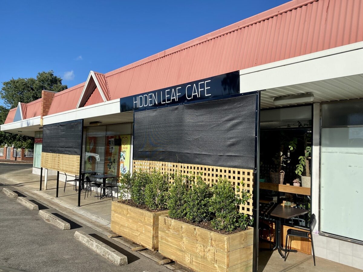 Hidden Leaf Cafe storefront and seating, via Adelaide Localista